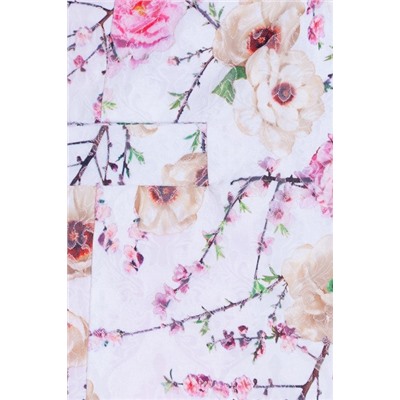 Жакет 704 "Жаккард", белый/розовые, бежевые цветы