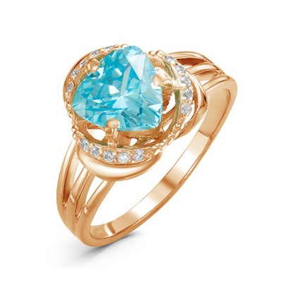 Позолоченное кольцо с фианитом голубого цвета 033 - п