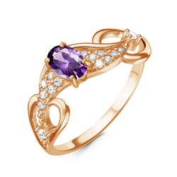 Позолоченное кольцо с фианитом фиолетового цвета 006  - п