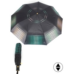 Зонт женский ТриСлона-L 3992 А,  R=58см,  суперавт;  8спиц,  3слож,  набивной "Эпонж",  зеленый/черный 253947