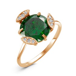 Позолоченное кольцо с фианитом зеленого цвета 022 - п