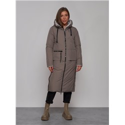 Пальто утепленное двухстороннее женское коричневого цвета 13343K