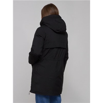 Зимняя женская куртка молодежная с капюшоном черного цвета 58622Ch
