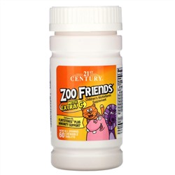 21st Century, Zoo Friends с добавлением витамина C, апельсин, 60 жевательных таблеток