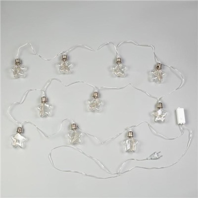 Гирлянда "Нить" 3 м с насадками “Лампочки звёздочки", IP20, прозрачная нить, 80 LED, свечение тёплое белое, фиксинг, 12 В