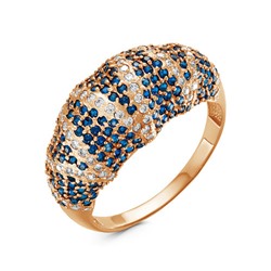 Позолоченное кольцо с фианитами синего цвета 1016 - п