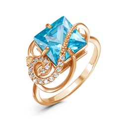 Позолоченное кольцо с фианитом голубого цвета 103 - п