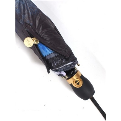 Зонт женский ТриСлона-L 3851B,  R=58см,  суперавт;  8спиц,  3слож,  набивной панорамный "Эпонж",  черный/синий 244408