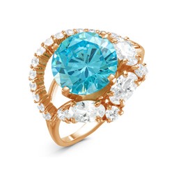 Позолоченное кольцо с фианитом голубого цвета 307 - п