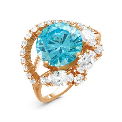Позолоченное кольцо с фианитом голубого цвета 307 - п
