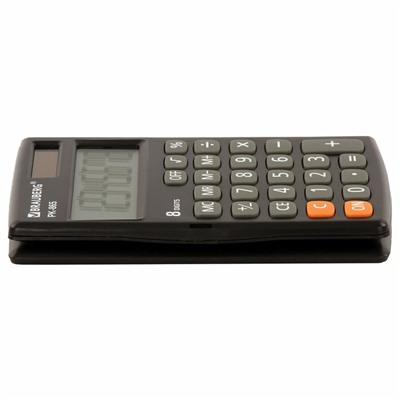 Калькулятор карманный BRAUBERG PK-865-BK, 8-разрядный, 120 x 75 мм, двойное питание, чёрный