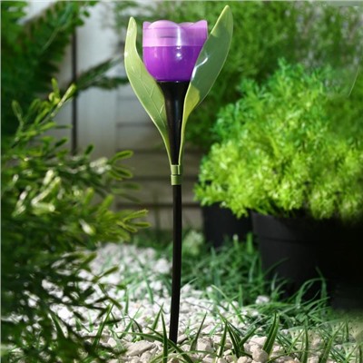 Фонарь садовый на солнечной батарее "Тюльпан фиолетовый" 30.5 см, d-5 см, 1 led, пластик