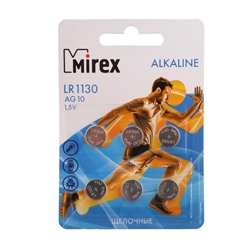 Батарейка алкалиновая Mirex, LR1130, AG10, 1.5В, блистер, 6 шт