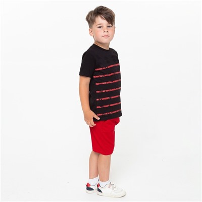 Комплект для мальчика (футболка, шорты), цвет чёрный/красный МИКС, рост 146-152 см