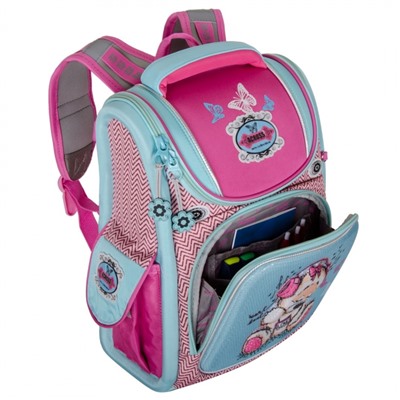Школьный Рюкзак Across с мишкой и бабочками голубой ACR19-295-09