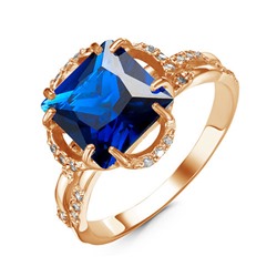Позолоченное кольцо с фианитом синего цвета 015  - п