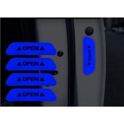Светоотражающая наклейка "Open", 9,5×2,5 см, синий, набор 4 шт
