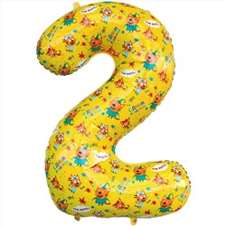 Шар фольгированный 34" «Цифра 2», Три Кота, жёлтый, 1 шт. в упаковке