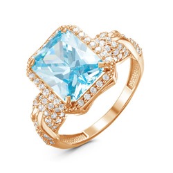 Позолоченное кольцо с фианитом голубого цвета 069 - п
