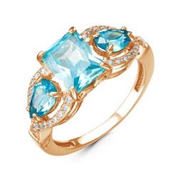 Позолоченное кольцо с фианитами голубого цвета 106 - п