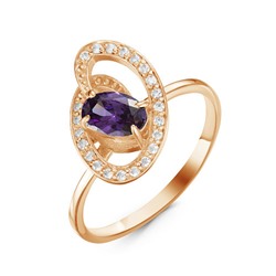 Позолоченное кольцо с фианитом фиолетового цвета  034 - п