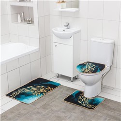 Набор ковриков для ванной и туалета Доляна «Рыбки», 3 шт: 50×80, 50×40, 40×43 см