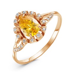 Позолоченное кольцо с фианитом желтого цвета 021 - п