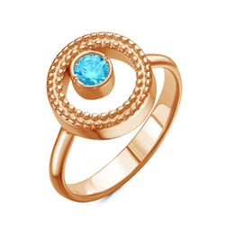 Позолоченное кольцо с фианитом голубого цвета - 1013 - п