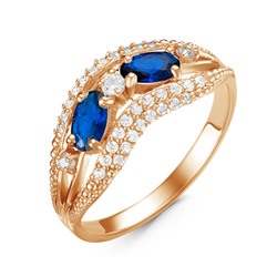 Позолоченное кольцо с фианитами синего цвета 041 - п