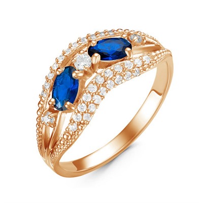 Позолоченное кольцо с фианитами синего цвета 041 - п