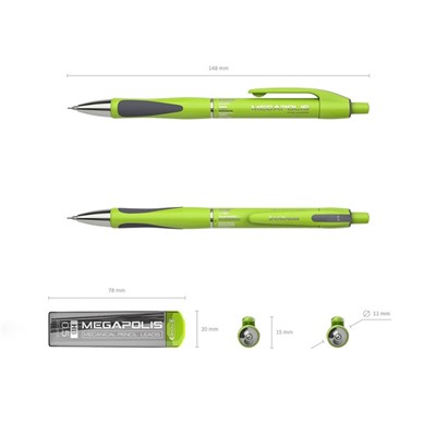 Набор карандаш механический НВ, 0.7 мм, ErichKrause Megapolis Concept + 20 грифелей, блистер, резиновый упор