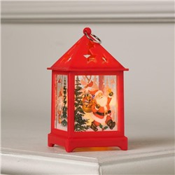 Фигура светодиодная "Фонарь красный с 1 свечой, Дед Мороз", 13х6х6 см, бат. 3хLR44, ТЁПЛОЕ БЕЛОЕ