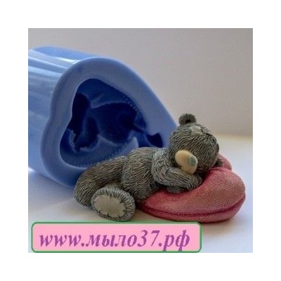 Силиконовая форма для мыла - 3D - Мишка на подушке в виде сердца
