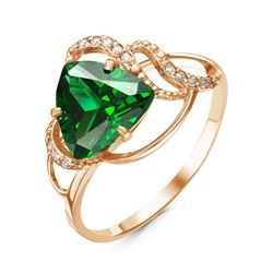 Позолоченное кольцо с фианитом зеленого цвета 023 - п