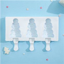 Форма для мороженого «Ёлочка», 19,5×13×2,5 см, 3 ячейки (7,1×2,7 см), цвет белый