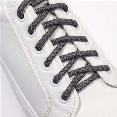 Шнурки для обуви, пара, круглые, со светоотражающим узором, d = 6 мм, 110 см, цвет серый/чёрный
