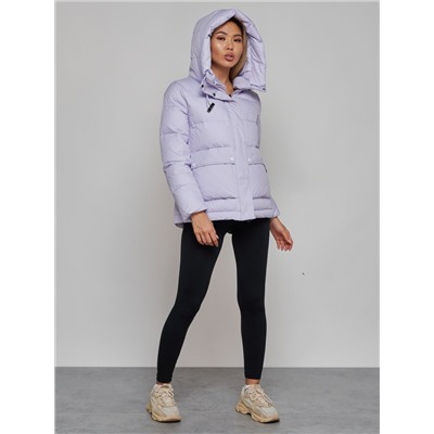 Зимняя женская куртка модная с капюшоном фиолетового цвета 52303F