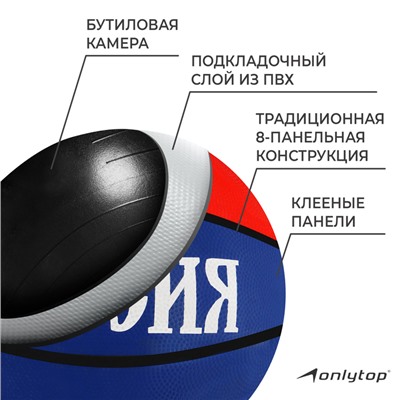 Мяч баскетбольный ONLYTOP «Россия», ПВХ, клееный, 8 панелей, р. 7