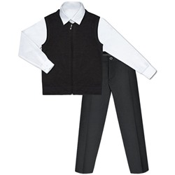 Школьный комплект для мальчика с белой рубашкой, серым жилетом меланж на замке и брюками