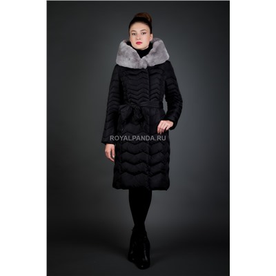 Женская куртка зимняя 6219 черный натуральный мех