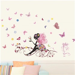 Наклейка "Цветочная фея с бабочками" виниловая самоклеящаяся