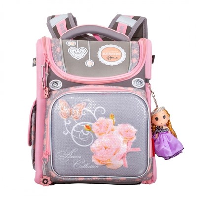 Школьный Рюкзак Across с цветами серо-розовый ACR19-295-05