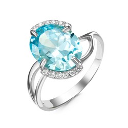 Серебряное кольцо с фианитом голубого цвета - 024 - распродажа