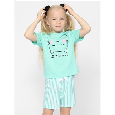CWKG 50146-38 Комплект для девочки (футболка, шорты),ментоловый