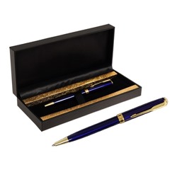 Ручка подарочная шариковая в кожзам футляре поворотная ПБ S, корпус синий с золотом
