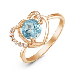 Позолоченное кольцо с голубым фианитом 695 - п