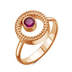 Позолоченное кольцо с  фианитом цвета рубин - 1013 - п