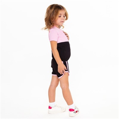 Комплект для девочки (футболка, шорты), цвет чёрный/розовый МИКС, рост 122-128 см