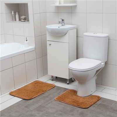 Набор ковриков для ванной и туалета Доляна «Пушистик», 2 шт: 38×40, 40×60 см, цвет светло-коричневый