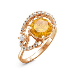Позолоченное кольцо с фианитом желтого цвета 028 - п